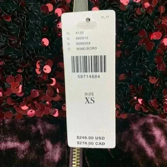 NWT Anthropologie Maeve Vera Sequined Velvet Puffer Red Wine Sparkle Jacket XS - Picture 7 of 9
